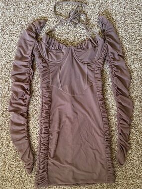 NWT White Fox Ruched Long-Sleeve Mini Dress Size XS